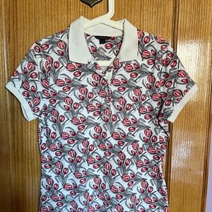 EUC Brooks Brothers Women's Polo Shirt Top Floral Tulips Print Size L Large